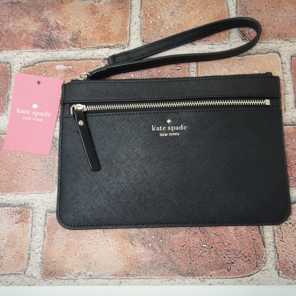 NWT Kate Spade TINIE Black  Leather ZipTop Wristlet Wallet Purse